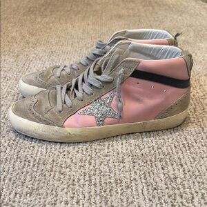 Golden Goose Pink & Gray Mid-Top Sneakers with Glitter Star